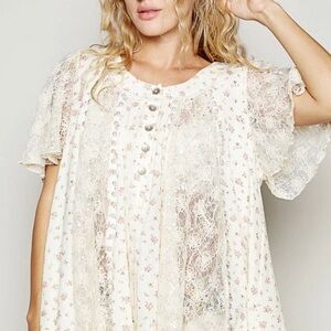 POL Cream Lace Floral Blouse